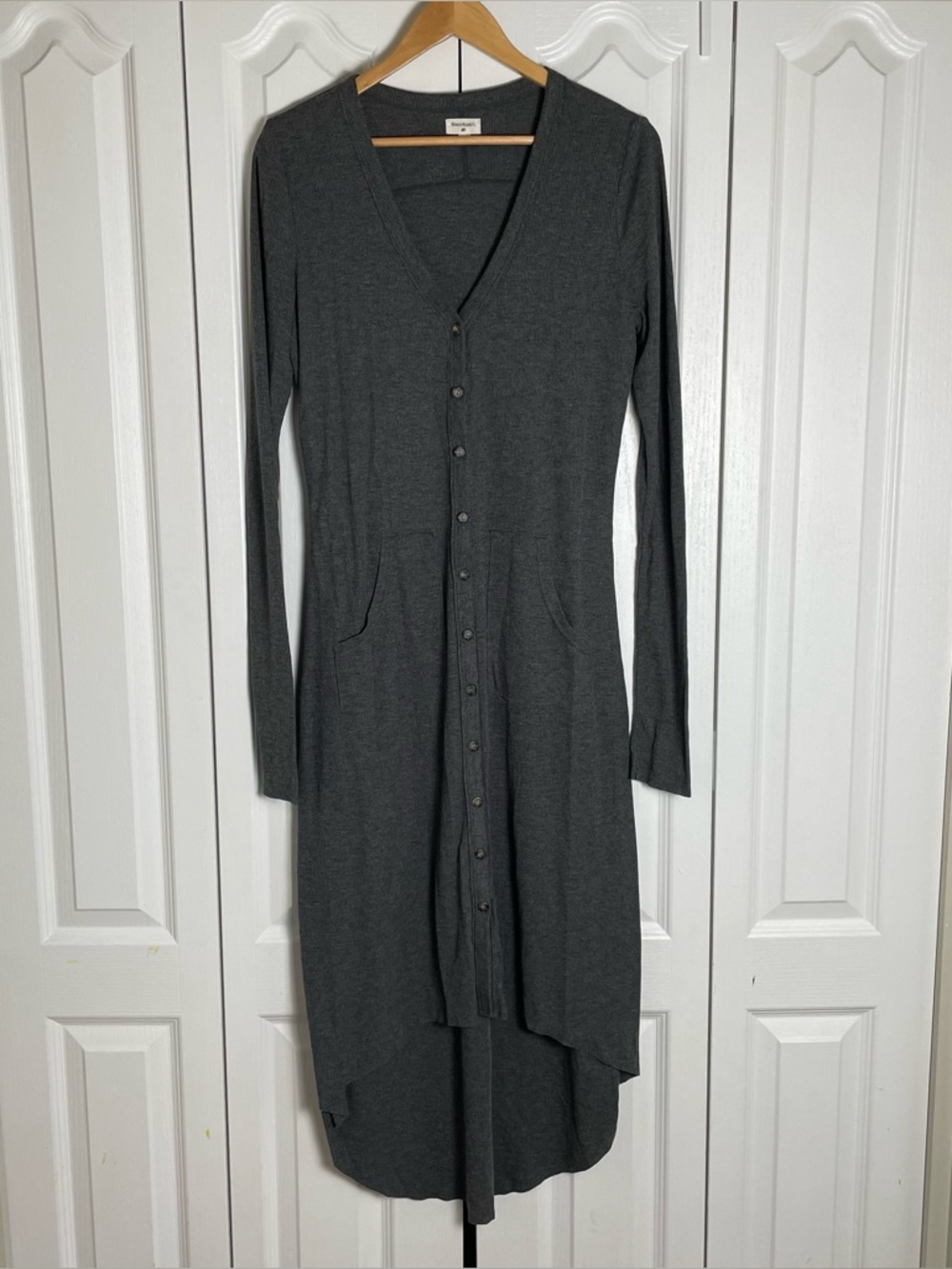 World Market Long Duster Cardigan Womens S/M Gray Button Lightweight Whimsical